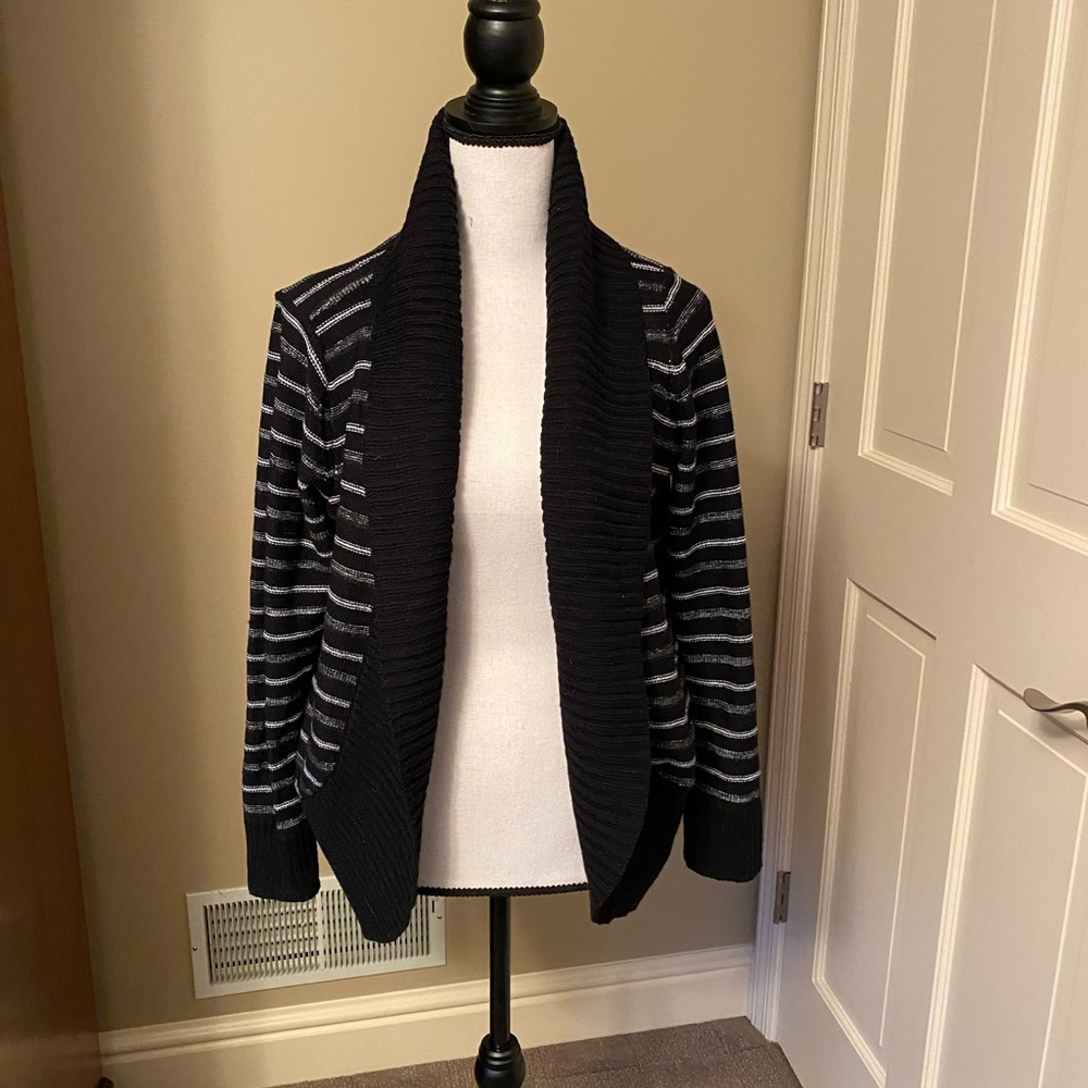 Black with White Stripe Cardigan Sweater